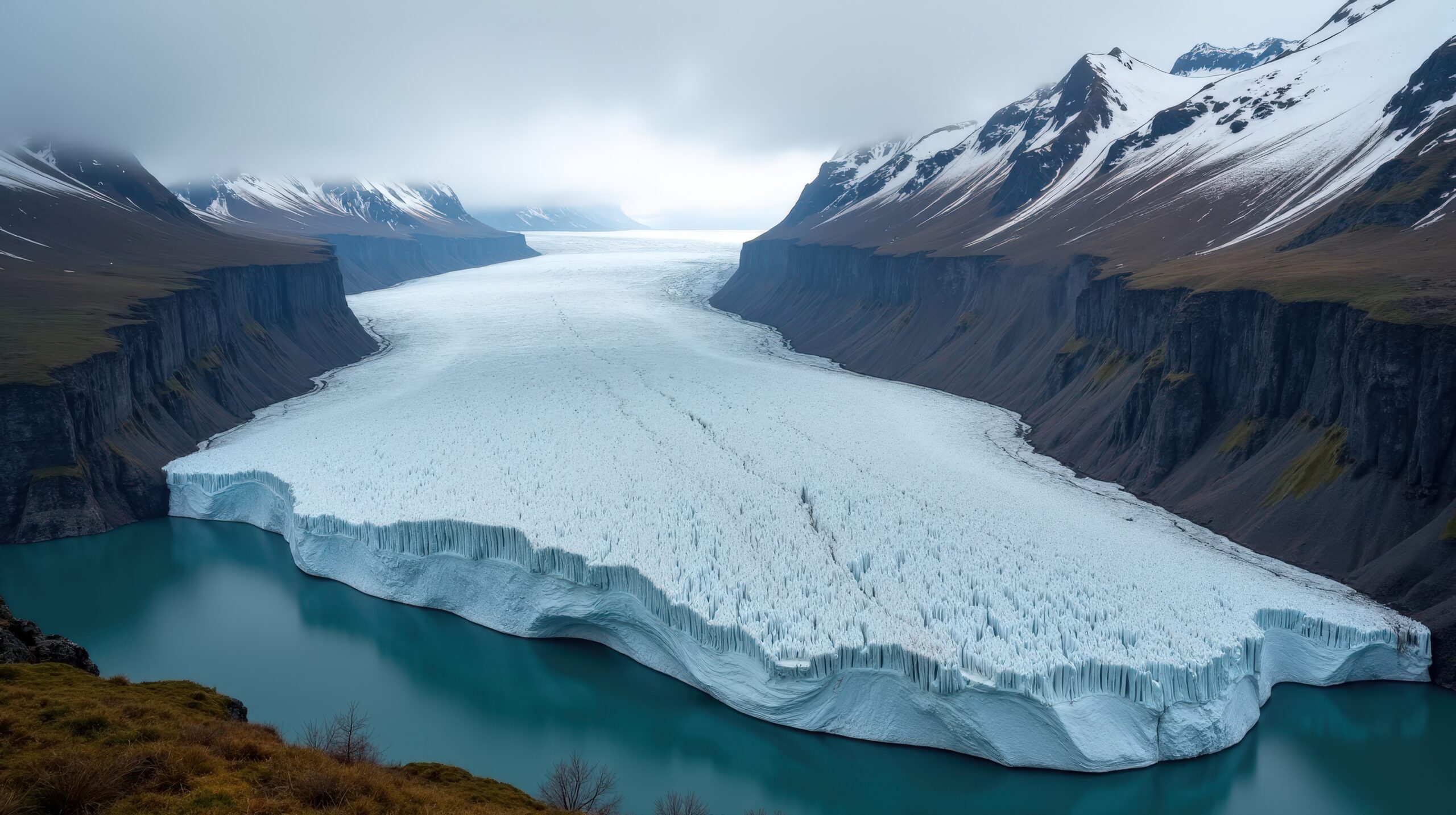 Nigardsbreen &ndash; isbre i Jostedalen i Norge, med bl&aring;is og fjellandskap rundt.